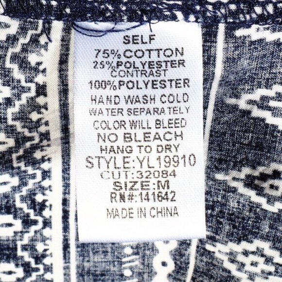 Ya Los Angeles BoHo Dress Size M Womens Cold Shoulder Blue White - Picture 7 of 7